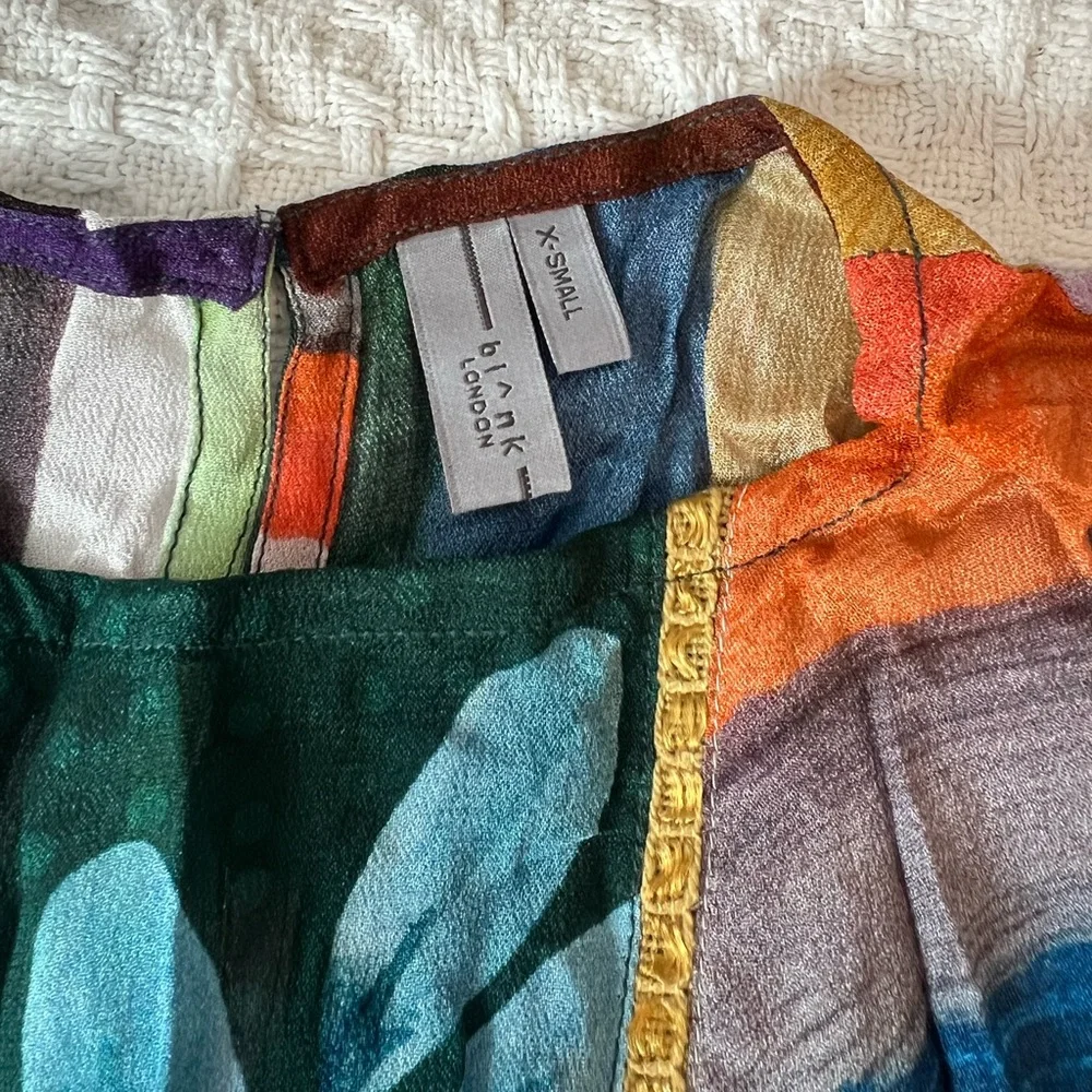 Blank London Anthropologie Miranda Peasant Blouse Striped Artsy Floral Boho XS - Picture 8 of 13